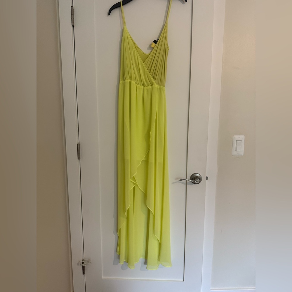 Bebe Lime Green Hi-Lo Maxi Dress XS Neon Chiffon Party Dress